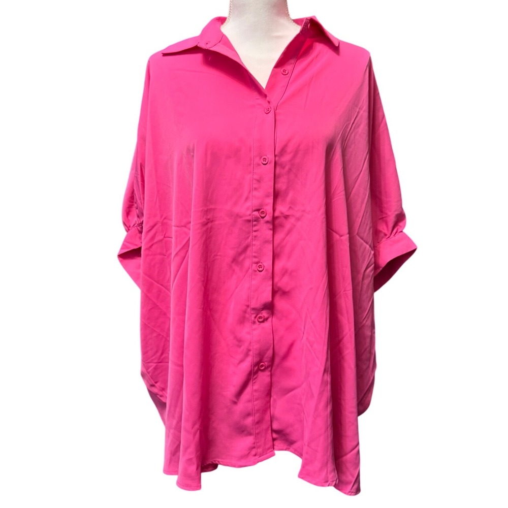 Jess‎ Lea SLOANE BUTTON UP TOP- PINK oversized large